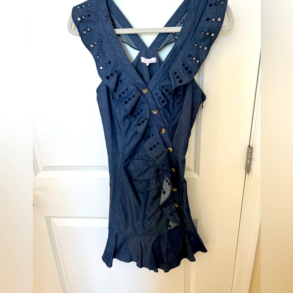 Parker ruffle denim colored dress.